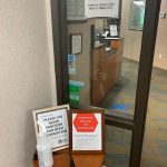 Sanitizer station at the Office Entrance