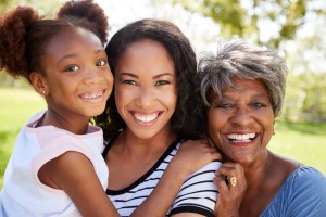 Portrait of generational family with Grandmother, Adult Daughter, and, granddaughter.